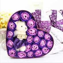New 20pcs Rose Soap Flowers Bear Soap Flower Gift Box Wedding Gifts For Guests Valentine's Day Present Birthday Gift Souvenir 2024 - buy cheap