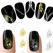 Nail Art Peacock Feather Metallic Zipper Stickers Nail Wraps Water Transfers Decals 2024 - buy cheap