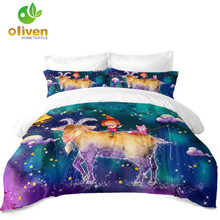 Cartoon Capricorn Constellation Bedding Set Colorful Galaxy Duvet Cover Set Kids Dreamlike Bedding King Queen Pillowcase D20 2024 - buy cheap