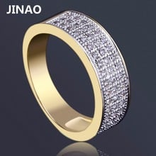 JINAO New Style Fashion Hip Hop Iced Out Bling Jewelry Rings Gold Color Micro Pave Cubic Zircon Round Ring 7mm Width 7,8,9,10 2024 - buy cheap