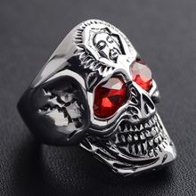 Red Crystal Eyes Skull Men's Ring Punk Retro Titanium Steel Personality European and American Rock And Hip Hop Jewelry Halloween 2024 - buy cheap