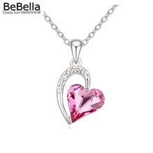 Collar BeBella rosa con colgante de corazón con cristales de Swarovski, joyería de moda para mujeres y niñas, regalo de Navidad 2024 - compra barato