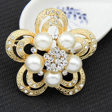 Popular Gold Color Alloy Flower Faux Pearl And Diamante Wedding Bouquet Brooch Luxury Floral Women Brooch Pins 2024 - buy cheap