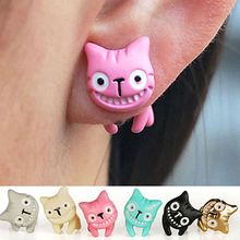 Women  Cute 3D Laugh Cat Kitten Ear Stud Eardrop Earrings Jewelry Gift 1Pc AT9X 2024 - buy cheap
