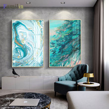 Nordic Abstract color spalsh blue golden canvas painting poster and print unique decor wall art pictures for living room bedroom 2024 - buy cheap