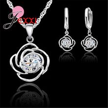 Beautiful Flowers Design New 925 Sterling Silver Bright Cubic Zirconia Pendant Earrings&Necklace Jewelry Sets For Women 2024 - buy cheap