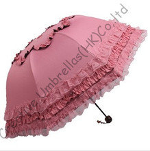 Paraguas de princesa con arquería UPF>50 +, 8 varillas, 2 veces plegable recubrimiento negro, a prueba de viento, cordones de borde, sombrilla de bolsa, protección UV 2024 - compra barato
