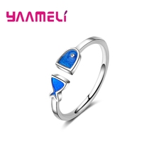 Cute Fish Design Opening Rings For Women Lady Girls 100% 925 Sterling Silver Sea Blue Animal Open Rings Wholesale 2024 - buy cheap