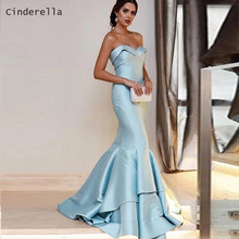 Cinderella Baby Blue Sweetheart Sleeveless Satin Pleated Women Prom Dresses With Sweep Train vestidos de fiesta de noche 2024 - buy cheap