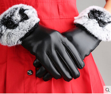 Ms high-grade leather gloves Thickening warm winter fashion otter rabbit hair Women drive full touch-screen leather gloves 2024 - buy cheap