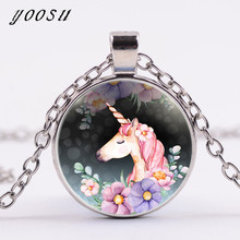 Cute Unicorn Vintage Necklace Antique Bronze Chain Glass Cabochon Pendant Necklace for Women Retro Handmade Jewelry Party Gift 2024 - buy cheap