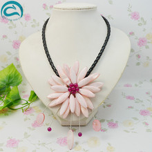 Unique Pearls jewellery Store Perfect Women Gift Pink Freshwater Pearl Handmade Mother Of Shell Flower Necklace Woven Leather 2024 - buy cheap