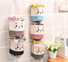 1PC Wall Hanging Storage Bags Cartoon Cat Organizer Pocket Wardrobe Hanging Bag For Cosmetics Containers Cotton Linen 2024 - buy cheap