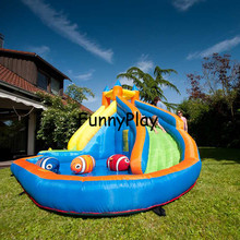 inflatable water slide pool with cannon happy summer for kids,newest hot sale 420D oxford inflatable slide water beach for rent 2024 - buy cheap