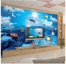 3D wall murals wallpaper custom picture mural wall paper HD Underwater World Dolphin TV Backdrop bedroom background wall decor 2024 - buy cheap