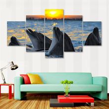 HD Print Modular Pictures Kids Room Home Decor 5 Set Watercolor Dolphin Scenery Modern Frame Wall Poster Pop Art Canvas Painting 2024 - buy cheap