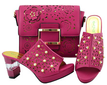 Matching Shoes and Bag Set Fuchsia Color Italian Ladies Shoe and Bag Set Decorated with Rhinestone African Party Shoes YM007 2024 - buy cheap