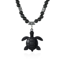 Подвеска-черепаха черного цвета и ожерелья для женщин и мужчин, винтажное ожерелье-цепочка с черепахой и камнями, ювелирное изделие, подарок MN220 2024 - купить недорого