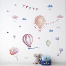 Decoración nórdica para habitación de niña, pegatinas pintadas para pared, globo para habitación de niños, papel tapiz con nubes y cielo, protección del medio ambiente, los mejores regalos 2024 - compra barato