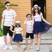 Striped Family Matching Clothes Father Mother Daughter Son Summer Matching T-shirts for Dad & Son Mesh Tutu Dress for Mom & Girl 2024 - buy cheap