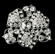 2.25 Inch Rhodium Silver Plated Clear Rhinestone Crystal Flower Wedding Bouquet Brooch Party Wedding Dress Pin Jewelry 2024 - buy cheap