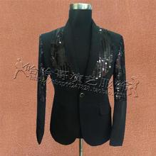 Ropa de lentejuelas negras para hombre, trajes masculinos con diseños, trajes de escenario para cantantes, chaqueta de baile, estilo estrella Punk 2024 - compra barato