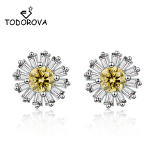 Todorova Dazzling Sunflower Daisy Flower Stud Earrings With Clear CZ Cubic Zircon Women Wedding Engagement Jewelry 2024 - buy cheap