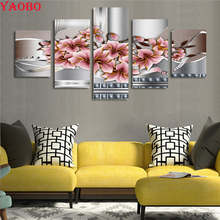 5D diy Diamond Painting Cross Stitch Magnolia Flower 5pcs set mosaic multi-pictures combination Home Decor Diamond Embroidery 2024 - buy cheap