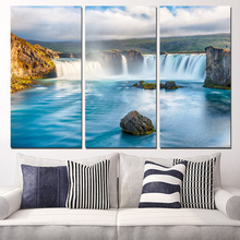 Tela hd impresso pôster de paisagem 3 peças, moderno cascata azul rio decoração da casa para sala de estar arte de parede pintura imagens 2024 - compre barato