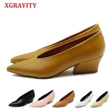 XGRAVITY-zapatos de tacón alto con punta en V para mujer, calzado Sexy de diseñador Vintage, para verano y otoño, a la moda, A113 2024 - compra barato