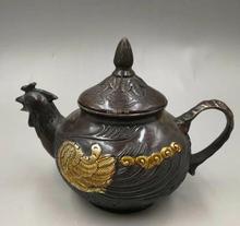 Old copper bronze carved bird phoenix bottle cup jar teapot pot 2024 - buy cheap