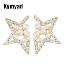 Kymyad Geometric Star Stud Earrings For Women Imitation Pearl Earings Fashion Jewelry Gold Color Crystal Earrings Bijoux Femme 2024 - compre barato