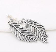 Real 925 Sterling Silver pave cz Oxidic high quality european style silver cz leaf long women earring 2024 - buy cheap