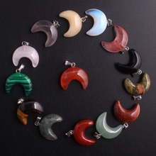 Free Shipping 24pcs/lot Natural Stone Rhodonite Crescent Half Moon Pendant Unakite Ox Horn Charms Crystal Beads Fit DIY Necklace 2024 - buy cheap