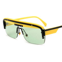 Mincl/retângulo óculos de sol para homens 2019 estilo verão fêmea do vintage óculos de sol metade quadro uv400 verde amarelo preto Quadril hop NX 2024 - compre barato