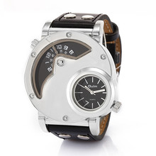 OULM 9591 мужские большие серебряные часы с циферблатом, 2 часовых пояса, винтажные кожаные военные часы от известного бренда, мужские часы, Роскошные военные часы 2024 - купить недорого