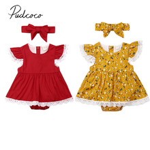 2019 Baby Summer Clothing Newborn Baby Girl Floral Romper Dress Clothes Lace Flowers Solid Jumpsuits Dress Headband 2PCS Outfit 2024 - buy cheap