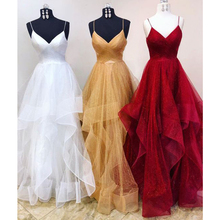 Dark Red Tulle Evening Dress 2020 Spaghetti Strap A Line Floor Length Long Formal Dresses Custom Made Sexy Women Party Gowns 2024 - buy cheap