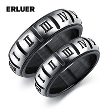 ERLUER-anillo de acero inoxidable para hombre y mujer, sortija con números romanos negros, Retro, Europeo, americano, para pareja 2024 - compra barato