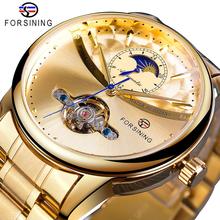 Forsining-relógio digital masculino clássico, pulseira dourada, mecânico, fases, aço inoxidável, forsining 2024 - compre barato