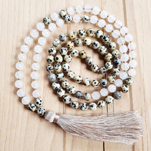 6mm White Stone & Dalmatian J-asper Mala Necklace 108 Yoga Mala Beads Handmade Tassel Necklace Traditional Knotted Jeweley 2024 - buy cheap
