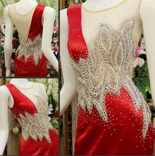 Custom Made Red Mermaid Crystal Beaded Pearls Satin Sexy Evening Dresses Sexy Luxury Real Pictures JU10M 2024 - buy cheap