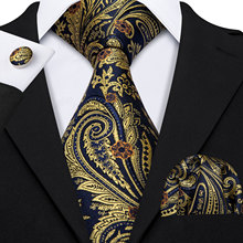 Barry.Wang Gold Floral Fashion Designer Black 100% Silk Tie Hanky Box Set Gifts For Men Wedding Groom Party Neckties LS-5138 2024 - buy cheap