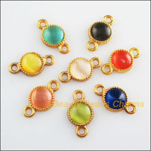 New 16Pcs Round Mixed Stone Flatback Gold Color Charms Connectors 10x18.5mm 2024 - buy cheap