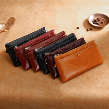 Vintage Style Genuine Leather Hand Wallet Smooth Long Cow Leather Coin Hand Bag Engrave Customize name logo 2024 - buy cheap