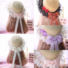 Lace straw hat soft sister lolita cute pearl moon bow ribbon straw hat travel visor 2024 - buy cheap