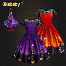 Эксклюзивный костюм ведьмы на Хэллоуин; рождественское карнавальное платье для девочек; Цвет фиолетовый, оранжевый; детское кружевное платье с открытой спиной; детское праздничное платье на день рождения 2024 - купить недорого