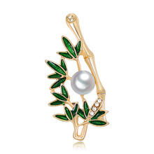 Broches y pines de perlas de bambú Vintage a la moda para mujeres CZ piedra flor metal pin regalo de broche de joyería 2024 - compra barato