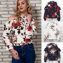 Fashion Women Floral Chiffon Shirts Off Shoulder Blouse Casual Loose Long Sleeve Shirt Summer Tops And Blouse Plus Size Clothing 2024 - buy cheap