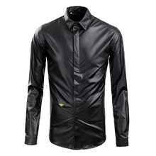 Plus Size Men's Brand Fashion Casual Leather Pu Shirt Small Bee Embroidery Male Slim Tops Long-sleeve Shirts Stage Costumes 2024 - buy cheap